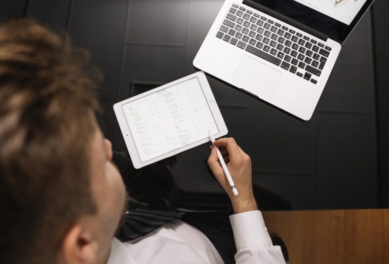 man using pencil tablet